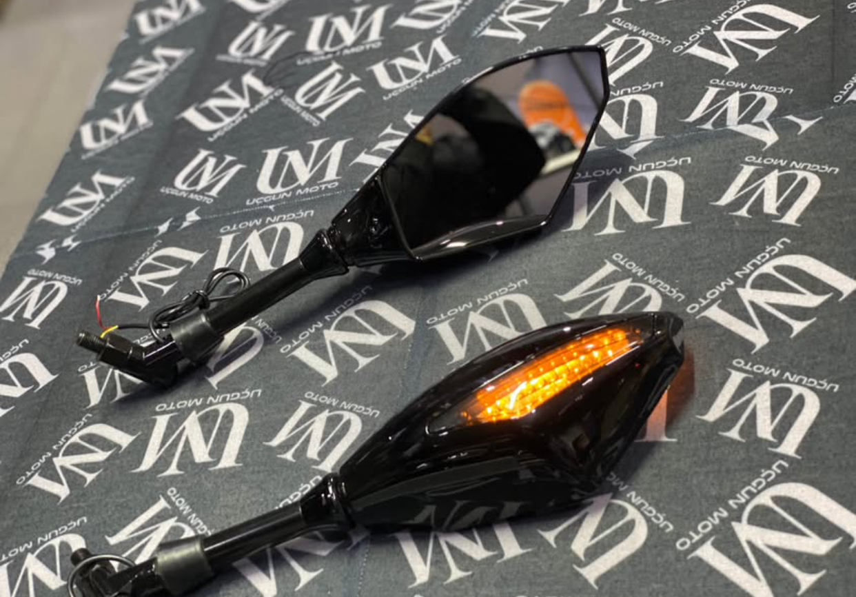 PY- PARLAK SİYAH NAKED KALIN LEDLİ MOTOSİKLET AYNASI